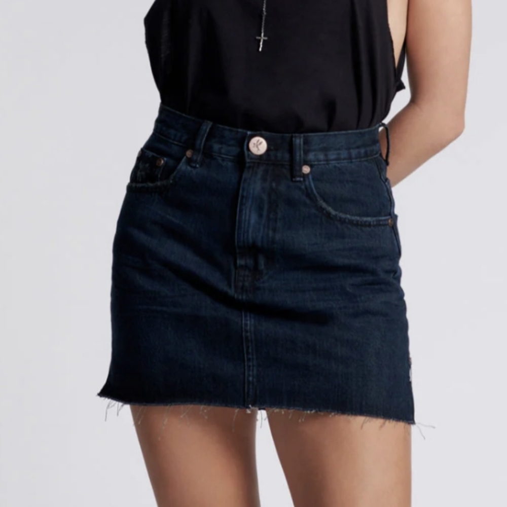 One Teaspoon NWT 2020 High Waist Mini Denim Skirt In Fox Black